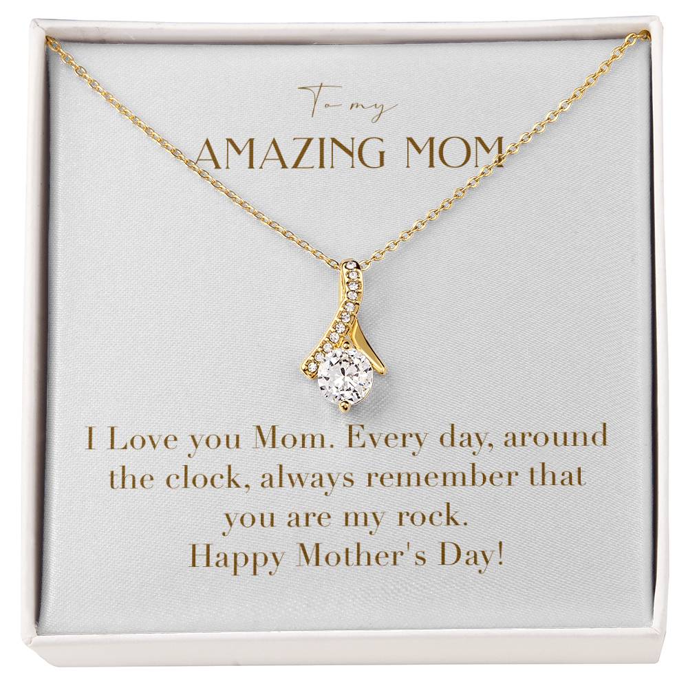 Enchanting Elegance Ribbon Necklace - I Love You Mom Every Day Around the Clock