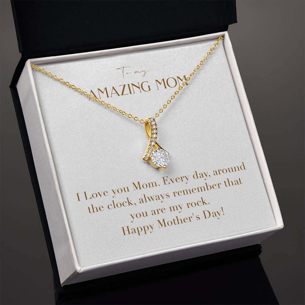 Enchanting Elegance Ribbon Necklace - I Love You Mom Every Day Around the Clock