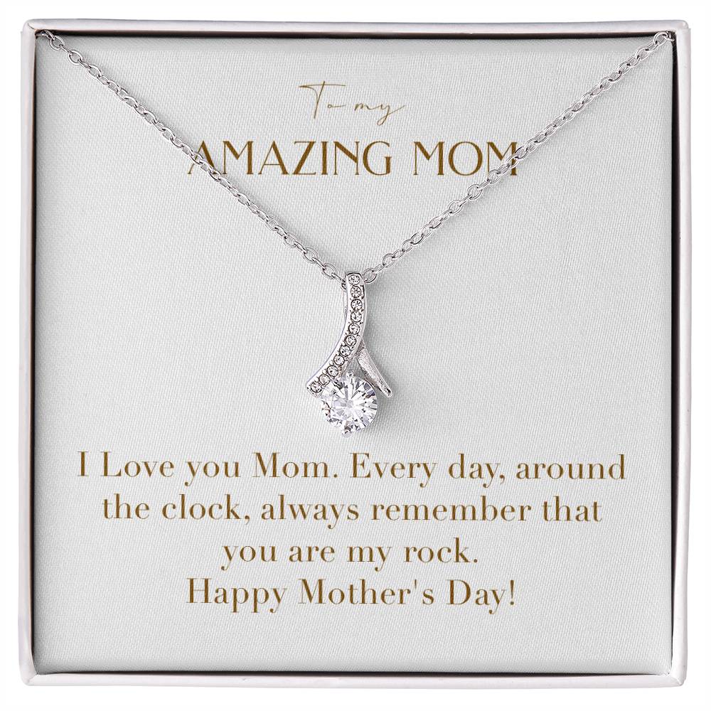 Enchanting Elegance Ribbon Necklace - I Love You Mom Every Day Around the Clock