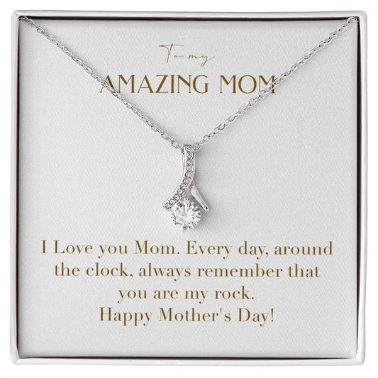 Enchanting Elegance Ribbon Necklace - I Love You Mom Every Day Around the Clock