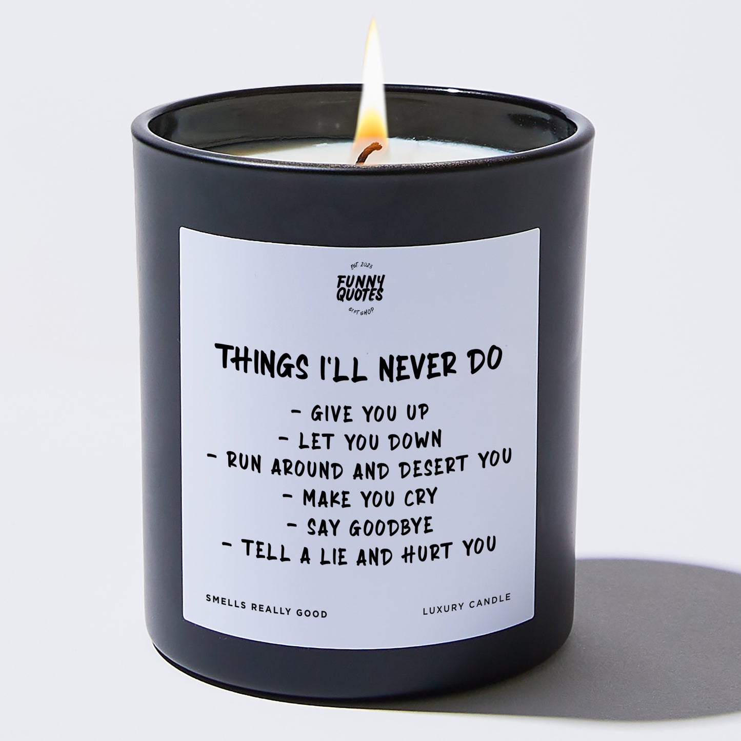 Anniversary Present - Things I'll Never Do Give You Up Let You Down Run Around and Desert You Make You Cry Say Goodbye Tell a Lie and Hurt You - Candle