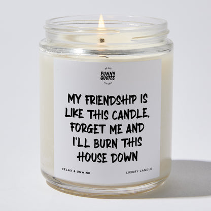 Fun Gift for Friends - My Friendship Is Like This Candle! Forget Me And I'll Burn This House Down - Candle