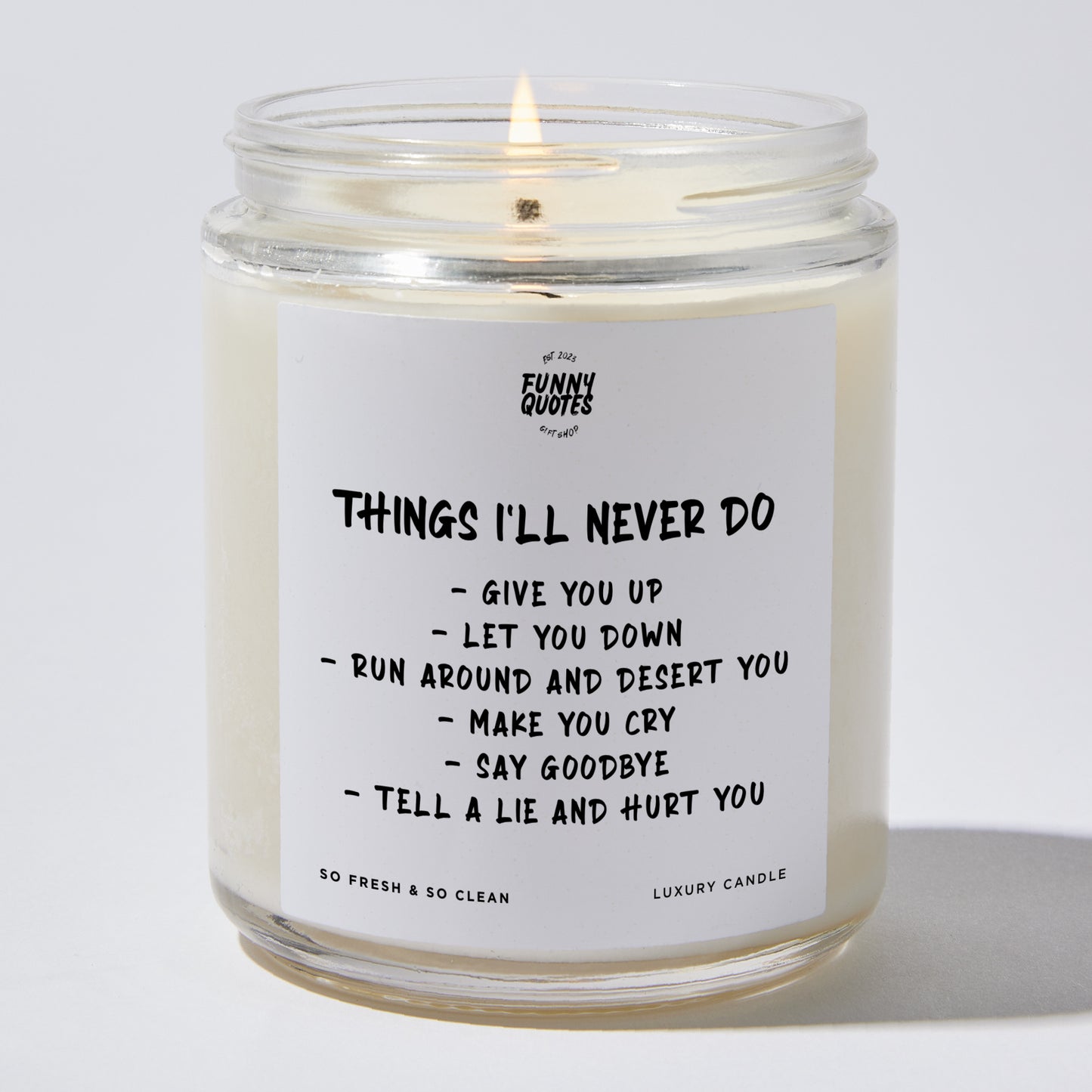 Anniversary Present - Things I'll Never Do Give You Up Let You Down Run Around and Desert You Make You Cry Say Goodbye Tell a Lie and Hurt You - Candle